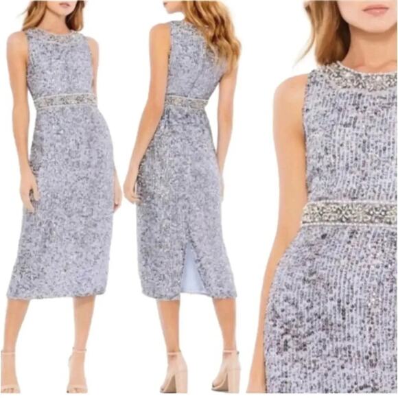 MAC DUGGAL 10739 Sleeveless High Neck Midi Dress Size 6 in Gold MSRP: $398 - Picture 6 of 10